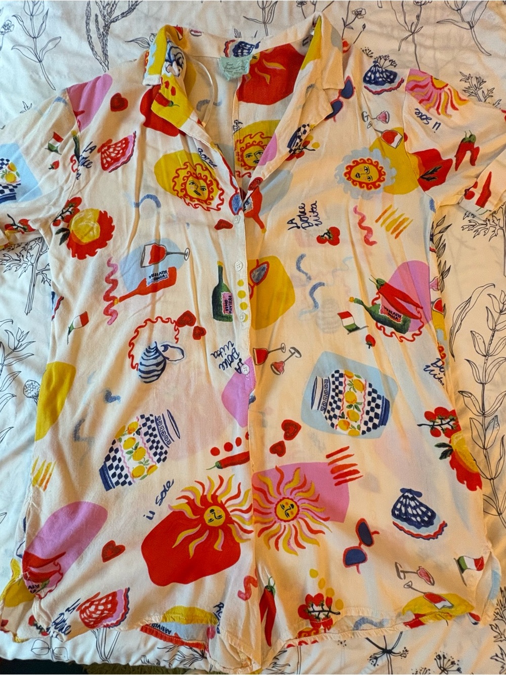 True Destinations Short-Sleeve Printed Jumpsuit Romper - Multicolor Cream - Picture 3 of 12